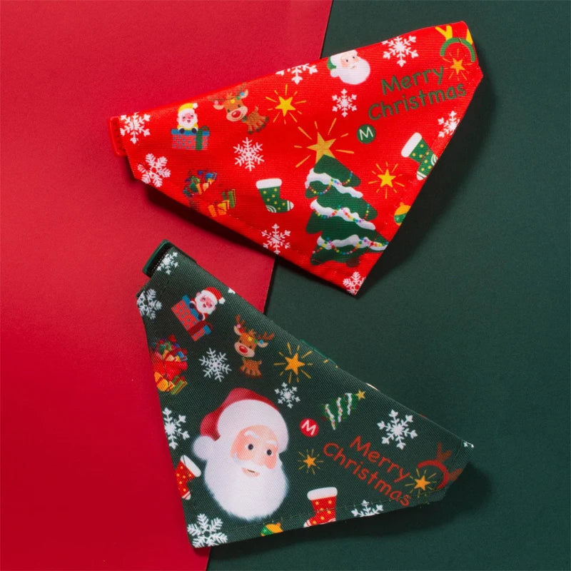 Christmas Santa Pet Bandana, Cotton Holiday Scarf Bib for Dogs & Cats