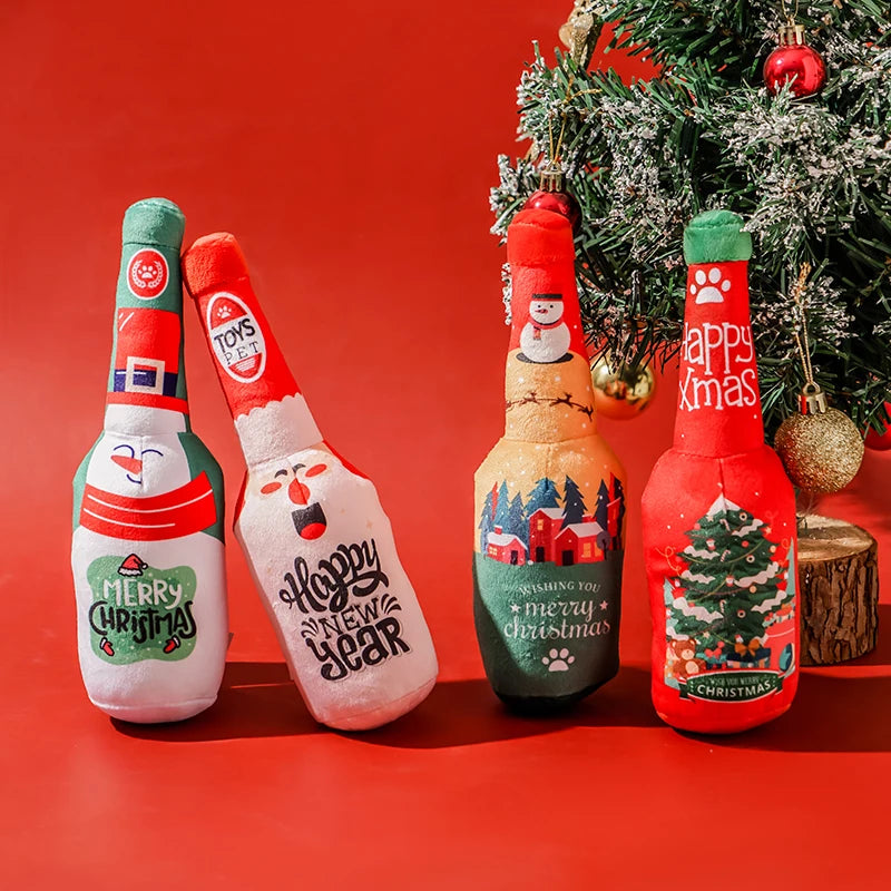 Christmas Dog Wine Bottle Squeaky Chew Toy