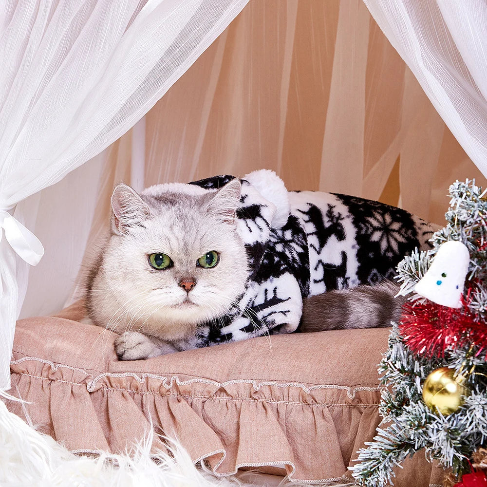 Christmas Fleece Dog Pajamas, Warm Winter Jumpsuit for Dogs & Cats
