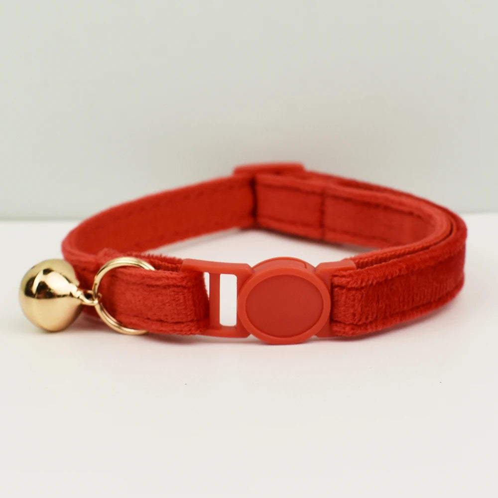 Adjustable Velvet Cat Collar with Bowknot, Safe Breakaway Style