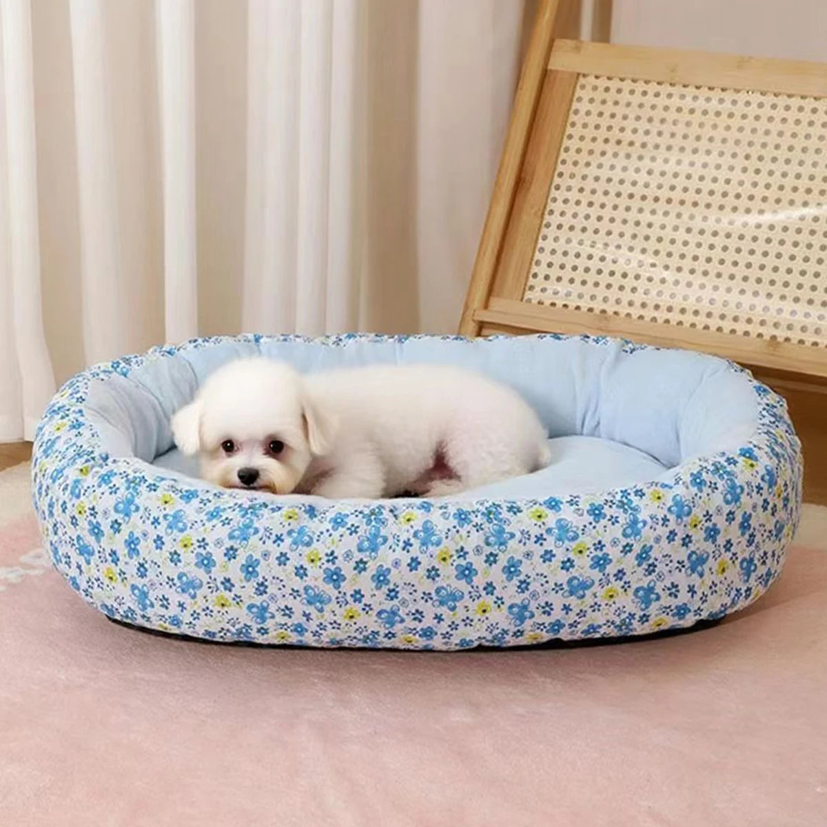Floral All-Season Dog Bed – Soft Cushion Pad for Small Dogs & Cats
