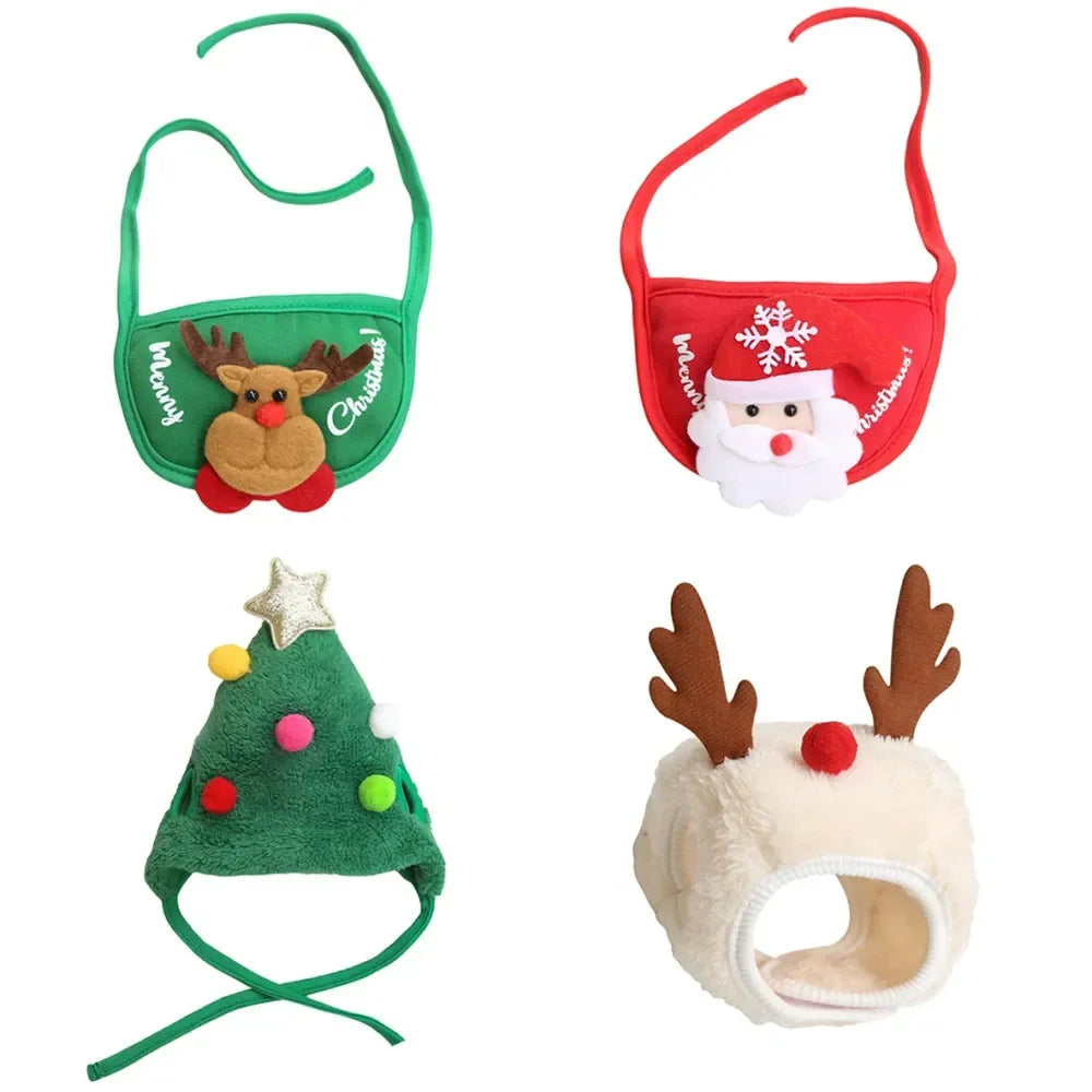 Christmas Santa & Elk Hat with Bandana Set for Cats & Dogs