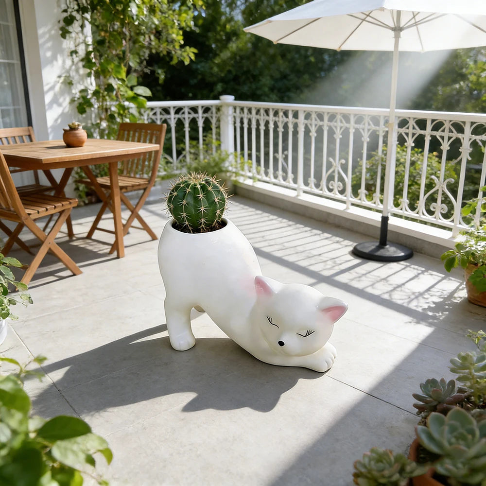 Cute Cat Tail Flower Pot, Resin Succulent Planter for Cat Lovers