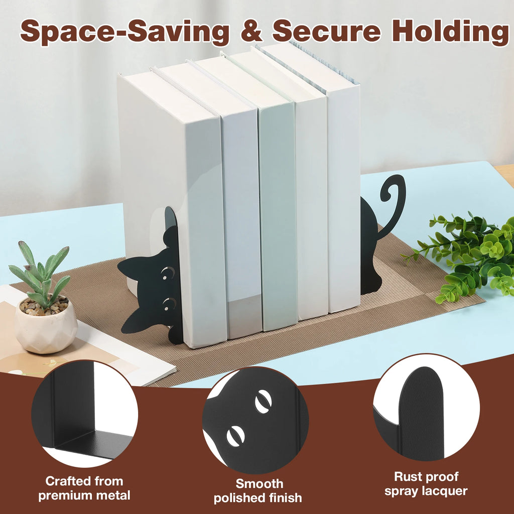 Cat Shaped Metal Bookend, Decorative Desk Book Stopper