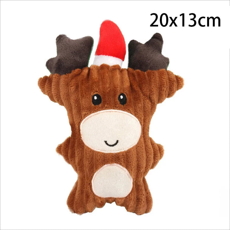 Christmas Plush Squeaky Dog Toy, Santa Elk & Gingerbread Man