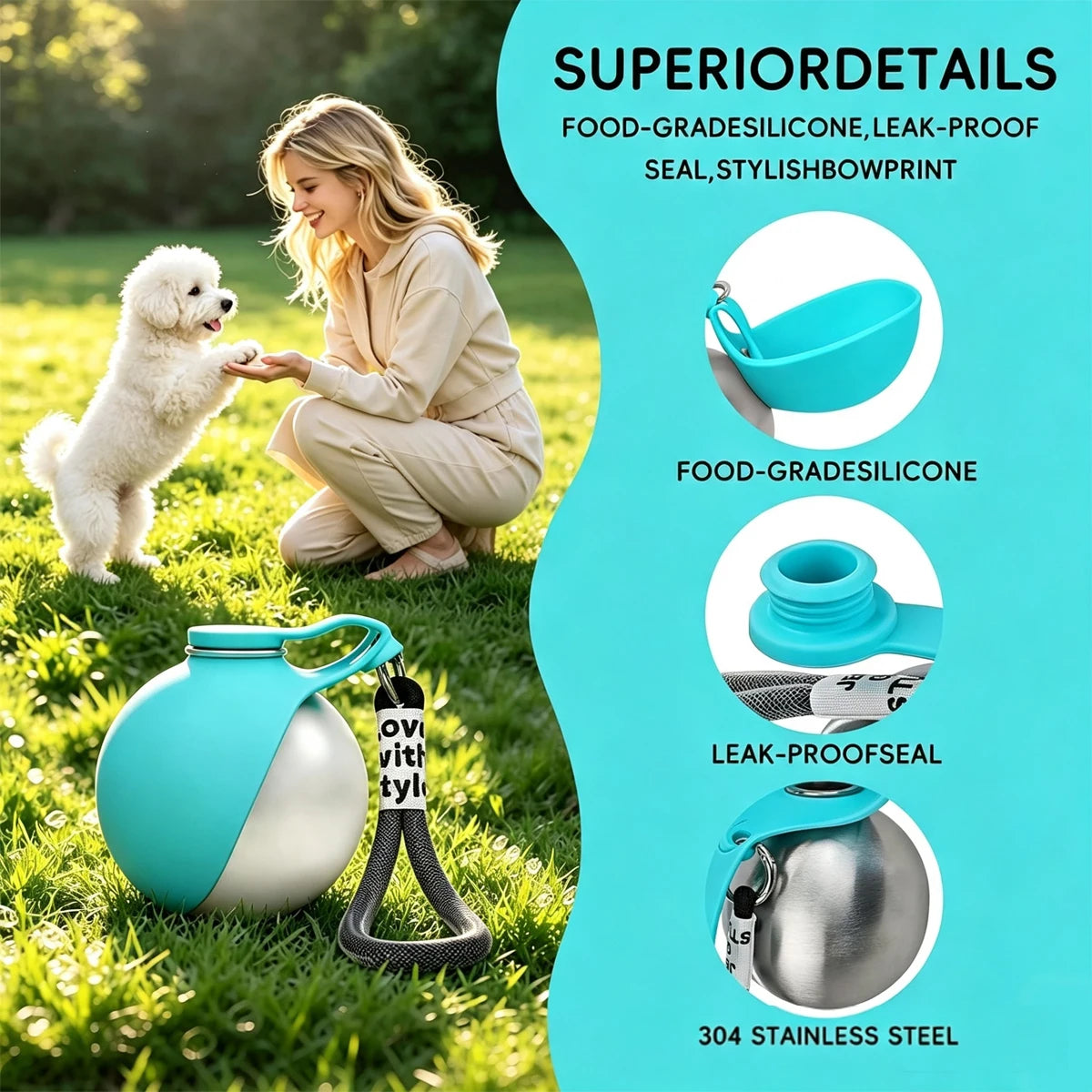 2-in-1 Portable Dog Water Bottle and Bowl for Walks and Travel