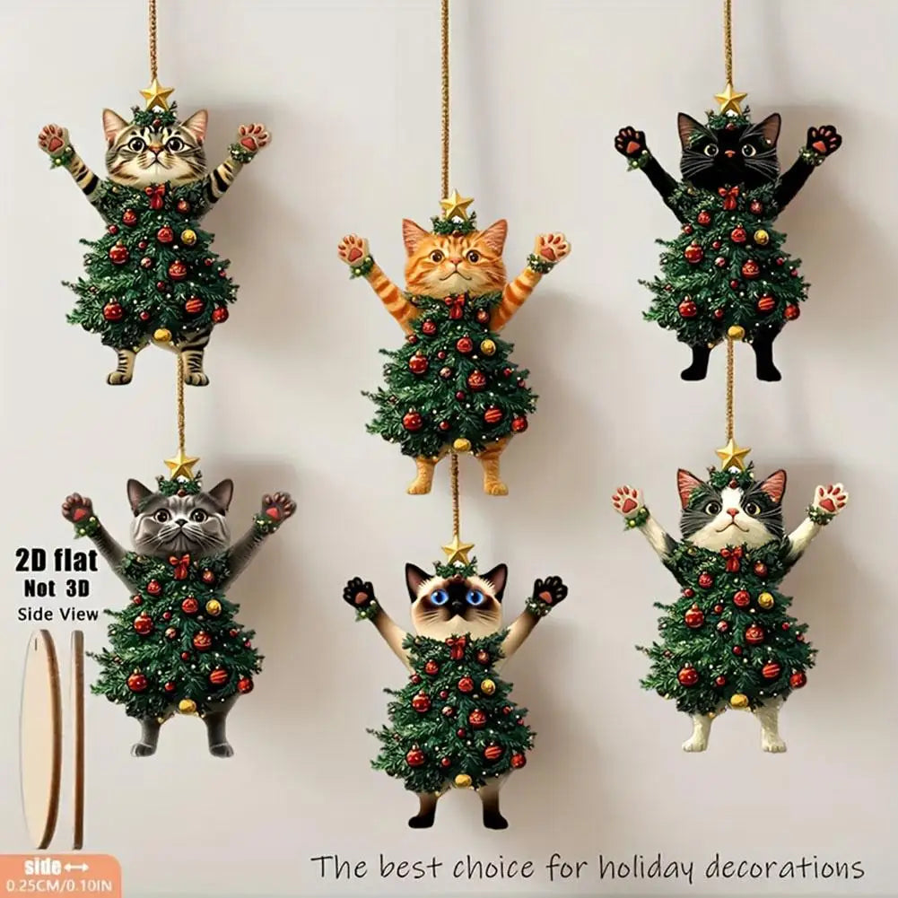 Christmas Cat Ornament, Holiday Home & Car Hanging Decor