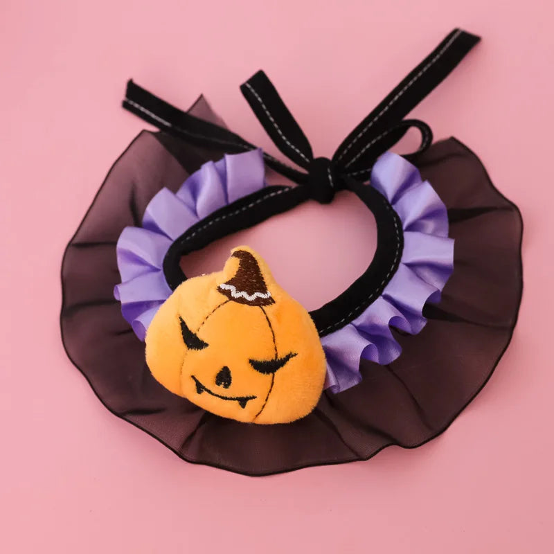 Halloween Lace Pumpkin Bat Wings Collar Bib for Cats & Dogs