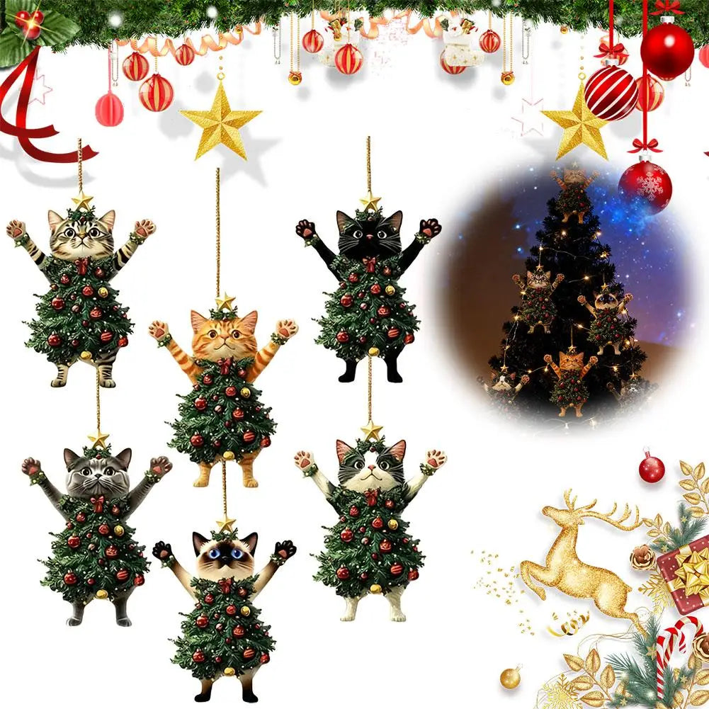Christmas Cat Ornament, Holiday Home & Car Hanging Decor