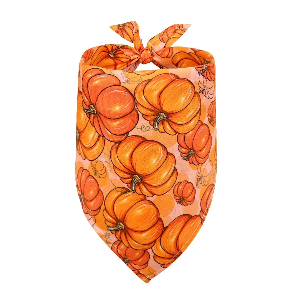 Thanksgiving Pet Bandana with Pumpkins and Maple Leaves, Adjustable