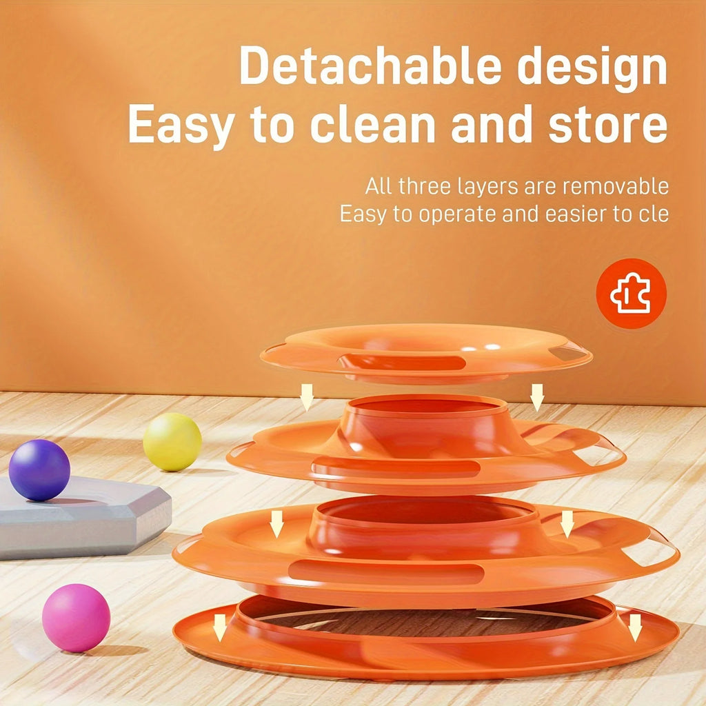 3 Layer Interactive Cat Toy Tower with Colorful Balls Mental Physical