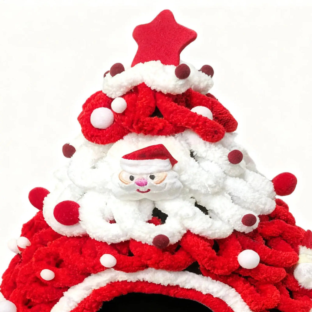Knitted Christmas Tree Cat House, Warm Winter Nest for Kittens