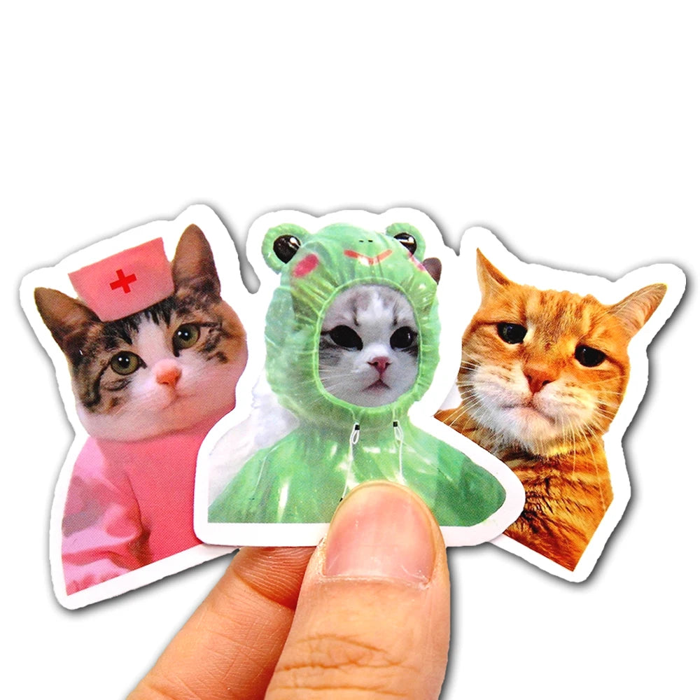 Funny Cat Sticker Pack, Cute Waterproof Decals for Cat Lovers