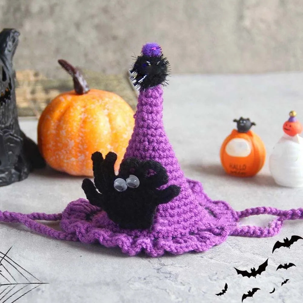 Halloween Cat Costume Pumpkin Ghost Woven Hat and Bib Set for Cats