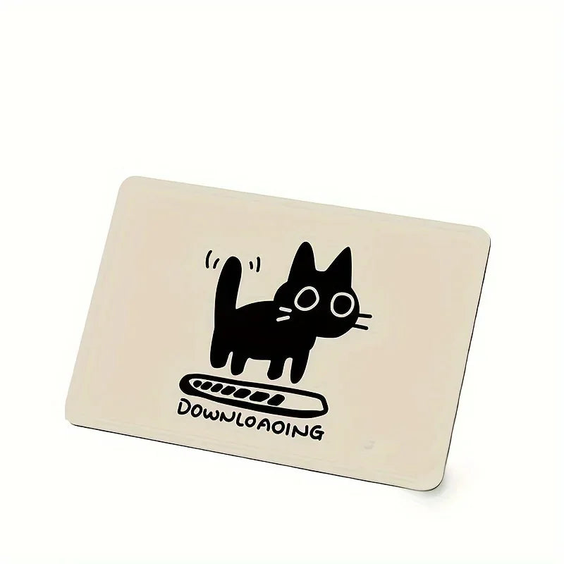 Black Cat Illustration Mouse Pad, Non-Slip Desk Mat Gift for Cat Lovers