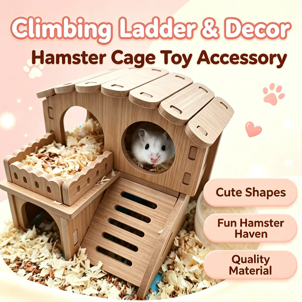 Wooden Hamster Villa Cabin House, Easy-Install Cage Hideout