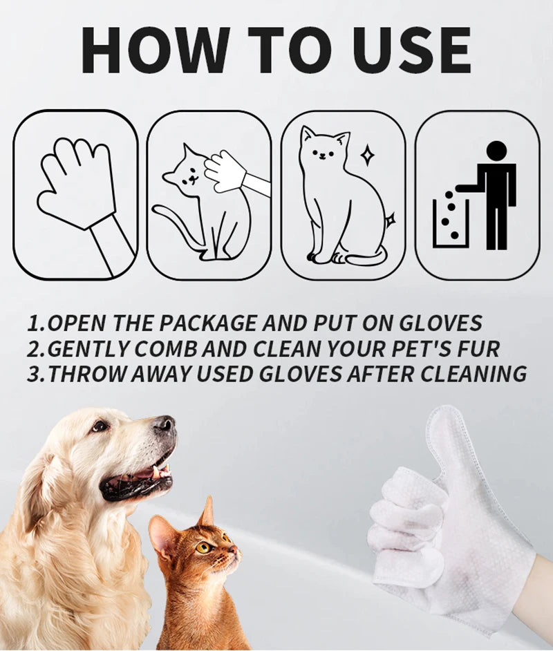 Rinse-Free Pet Bath Wipe Gloves for Dogs & Cats, Deodorizing