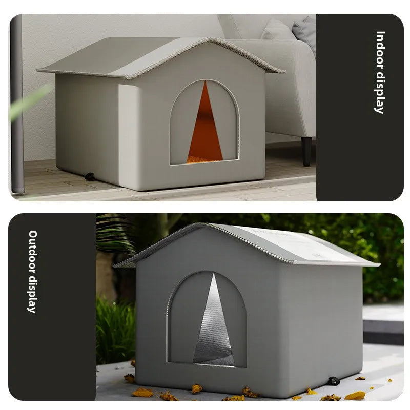 Waterproof Outdoor Pet House for Cats & Small Dogs, Warm Foldable Shelter