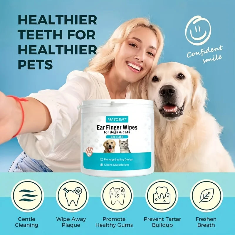Pet Ear Cleaning Finger Wipes for Dogs and Cats, 50-Count Pack