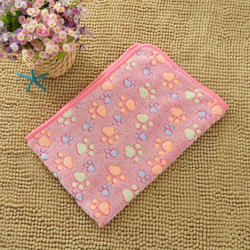 Cute Paw Print Flannel Pet Blanket for Dogs & Cats