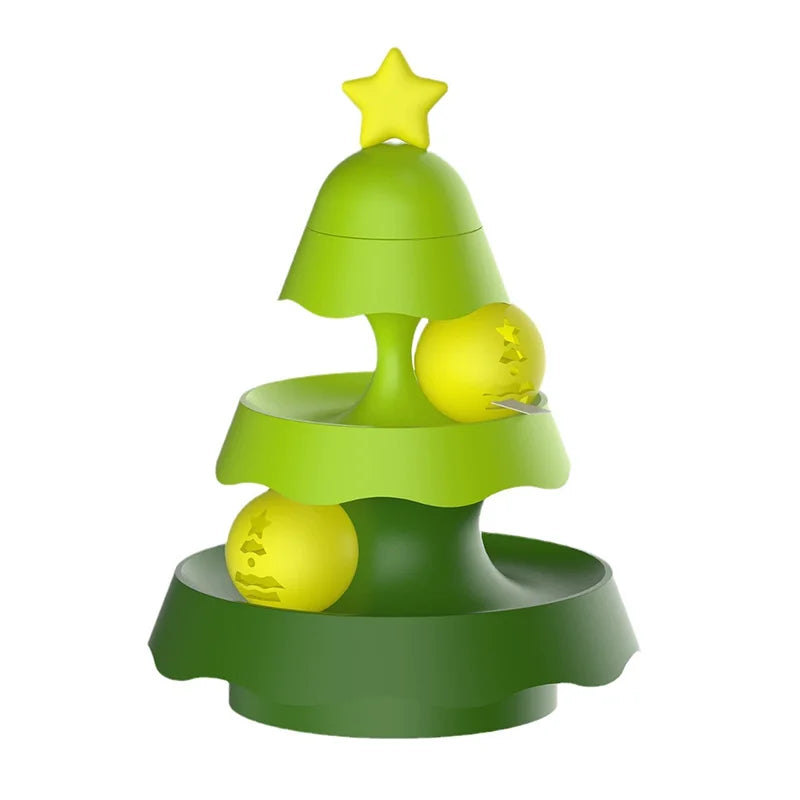 Christmas Tree Shaped Cat Track Turntable Toy Self Play Kitten