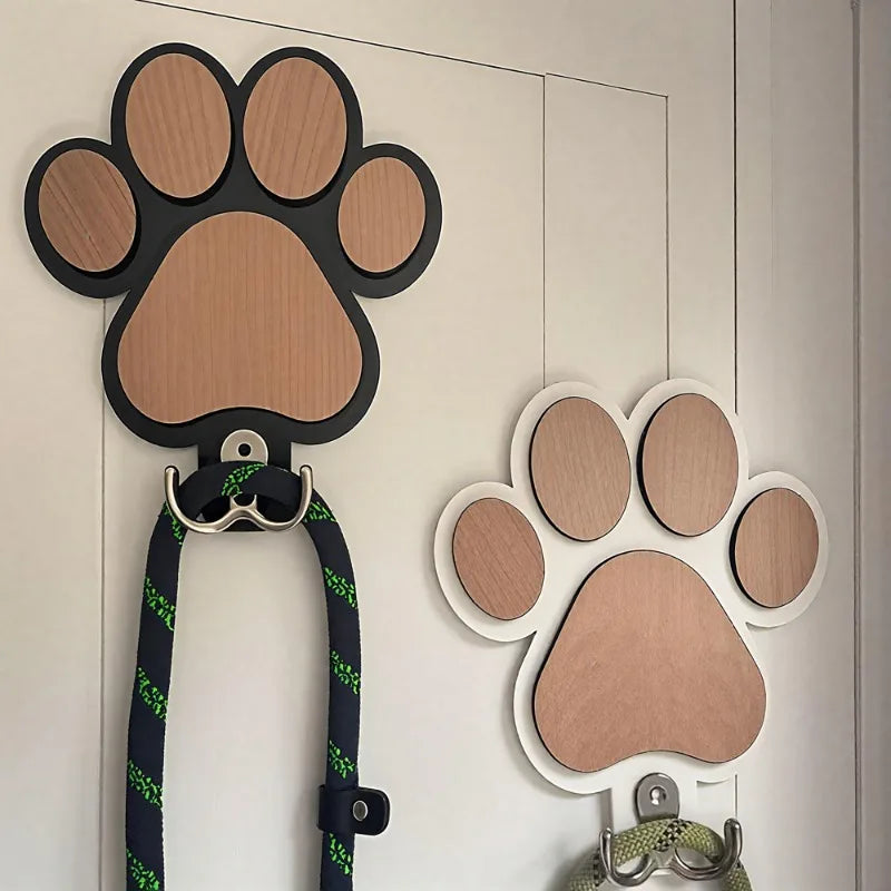 Paw Print Wooden Leash Hanger Wall Hook for Dog Lovers