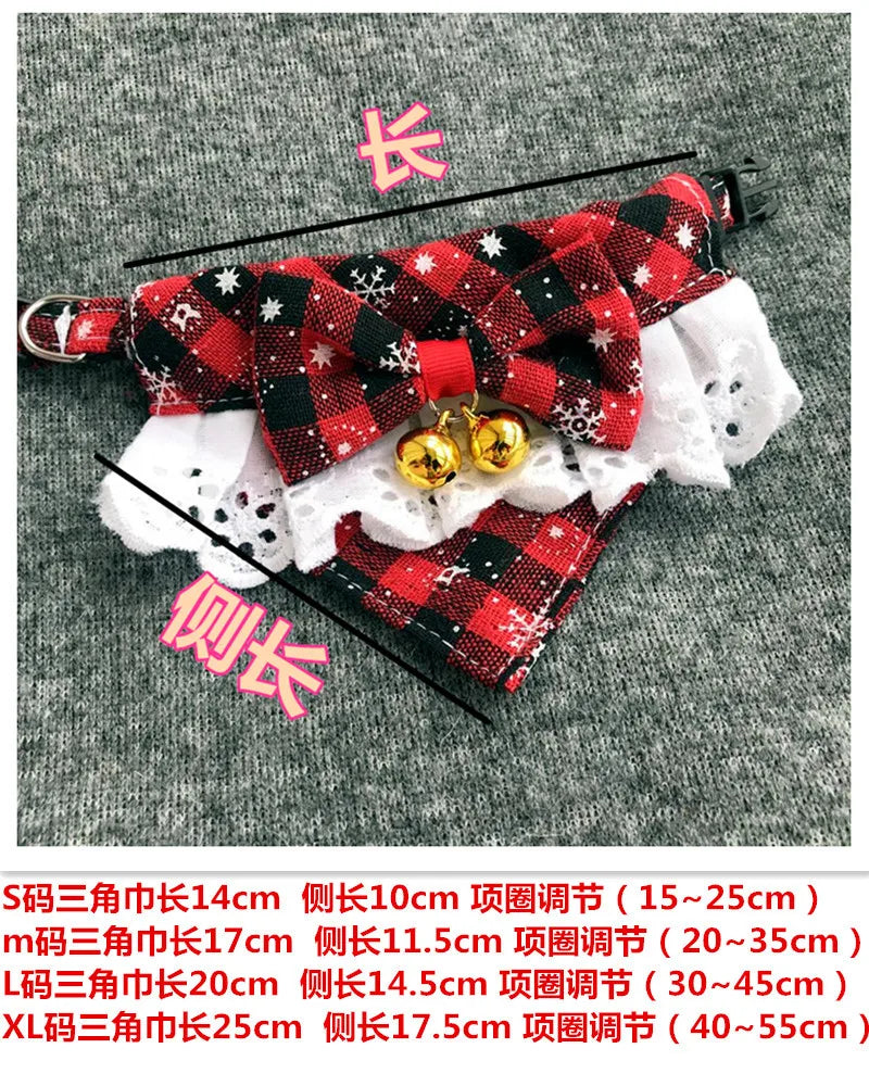Christmas Plaid Snowflake Tie Bib for Dogs with Bell