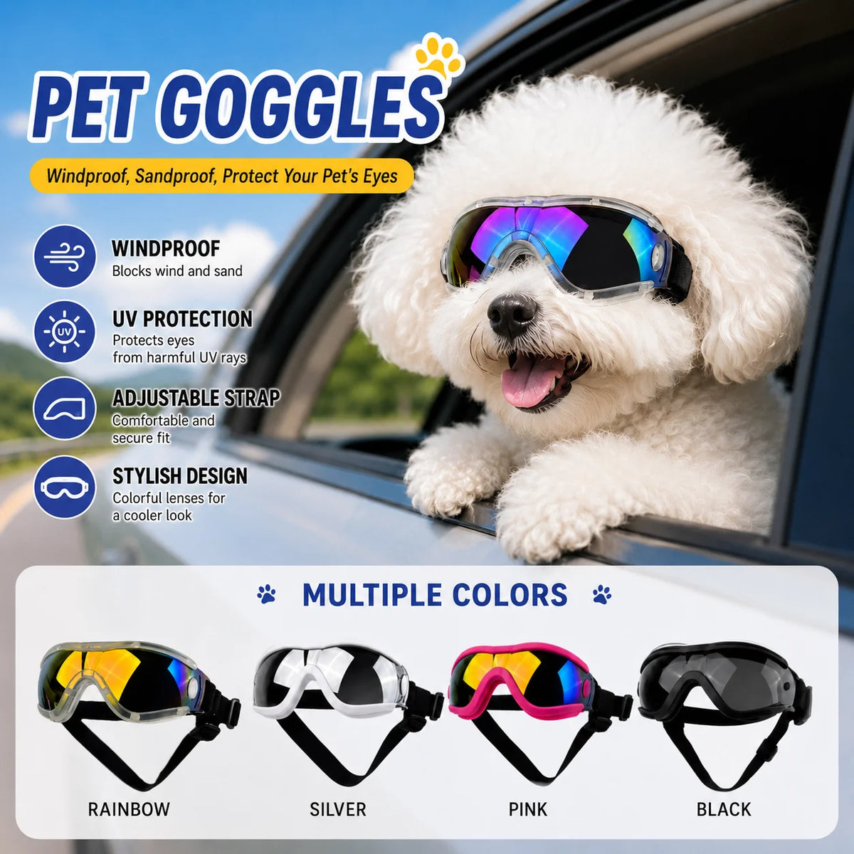 Adjustable Dog Goggles Anti-UV Sun Sunglasses