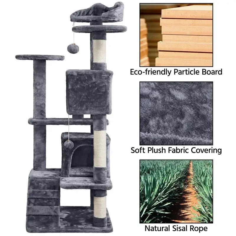 Large Multi-Level Cat Tree Tower with 2 Condos & Sisal Scratching Posts