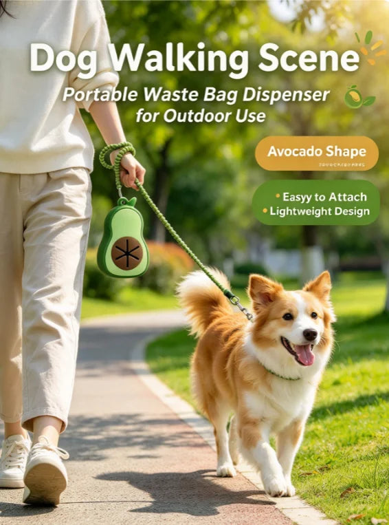 Avocado Shaped Dog Poop Bag Dispenser with Hanging Strap for Walks
