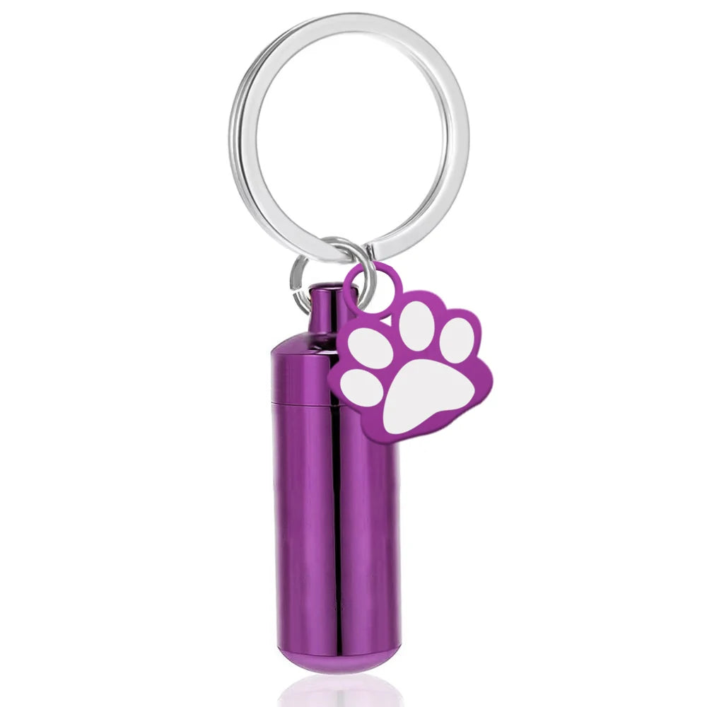 Paw Print Pet Memorial Urn Keychain, Cylinder Ashes Keepsake Holder