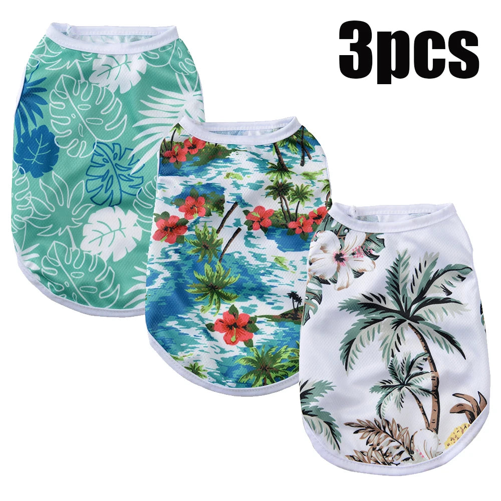 3-Pack Hawaiian Pet Shirts, Lightweight Breathable Cat & Dog Vests