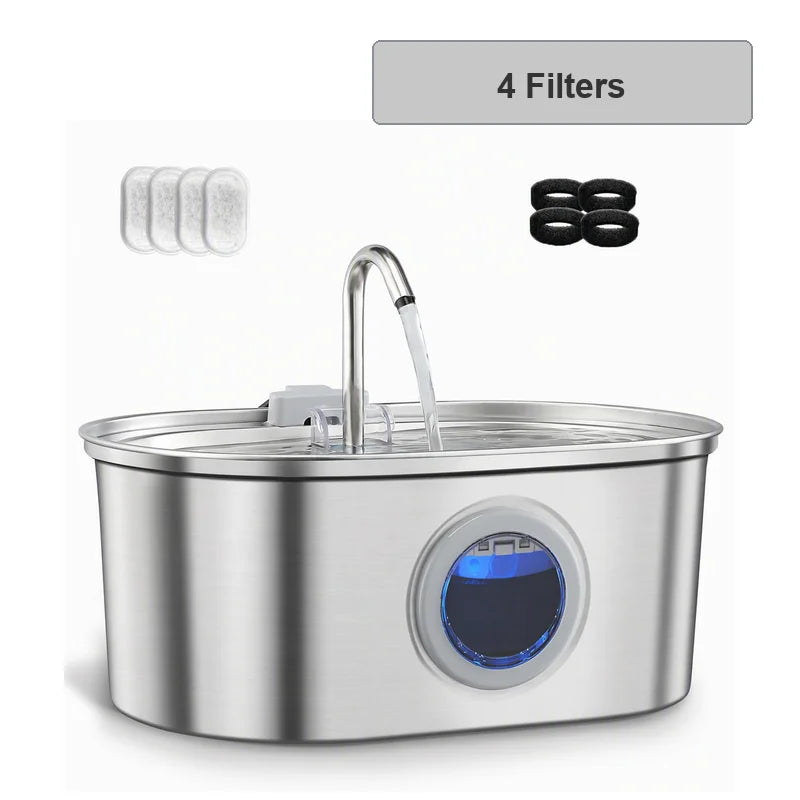 3.2L Stainless Steel Pet Water Fountain with Triple Filter