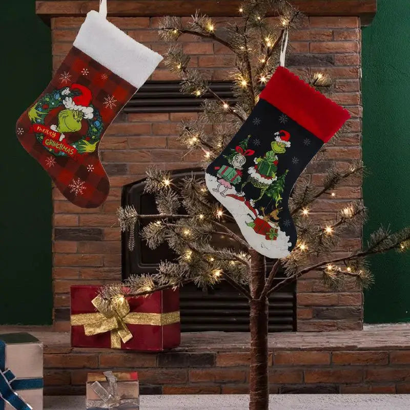 Grinch Christmas Stocking Hanging Ornament, Holiday Gift Bag Decor