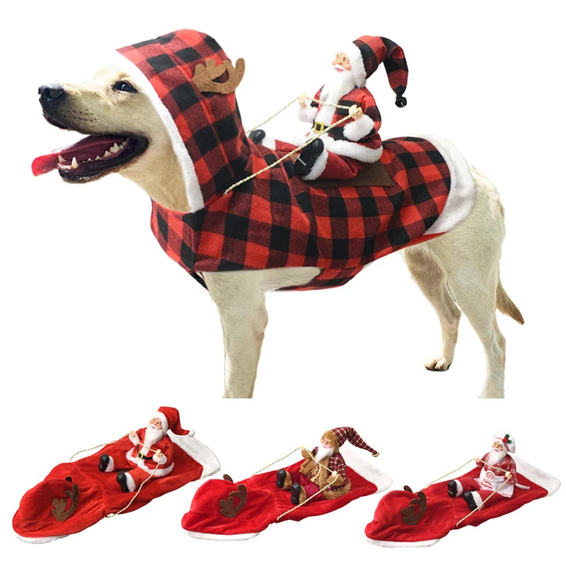 Santa Riding Dog Costume, Christmas Outfit for Dogs & Cats