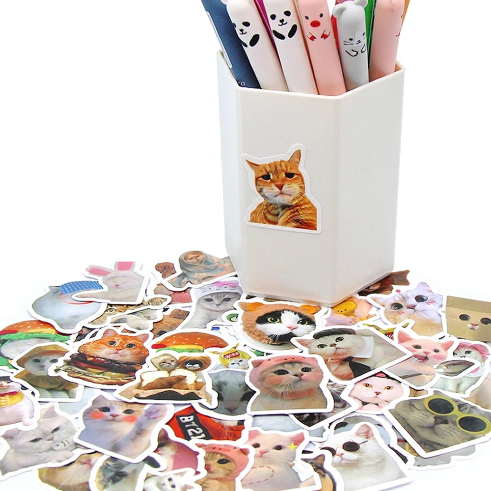 Funny Cat Sticker Pack, Cute Waterproof Decals for Cat Lovers