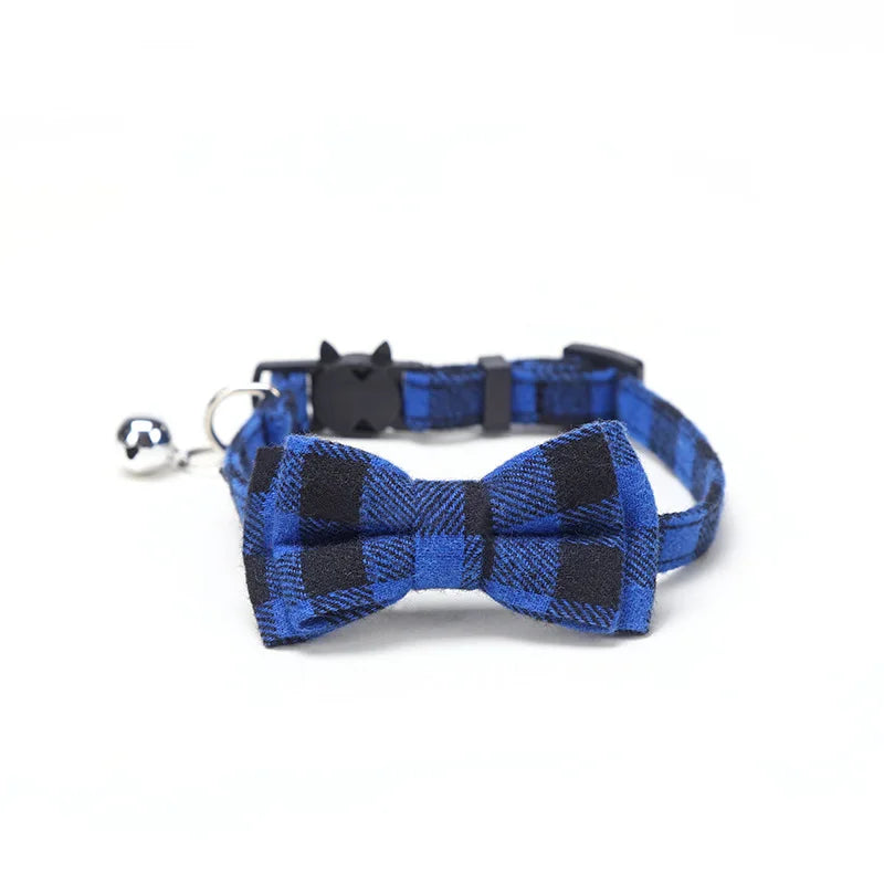Christmas Plaid Pet Collar Necklace with Bow Tie and Bell, Adjustable