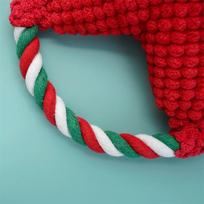 Christmas Dog Plush Santa Squeaky Chew Rope Toy