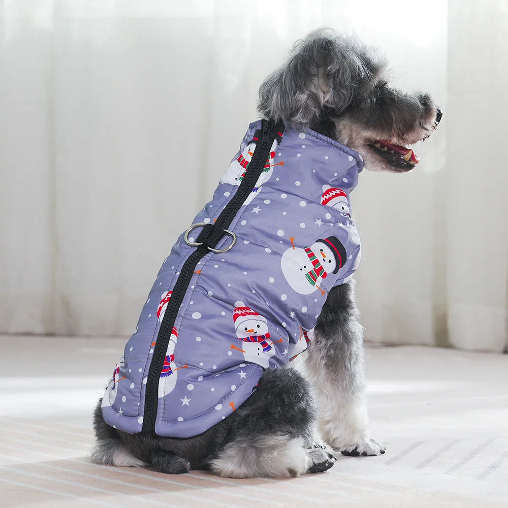 Christmas Snowman Print Dog Jacket for Small & Medium Dogs