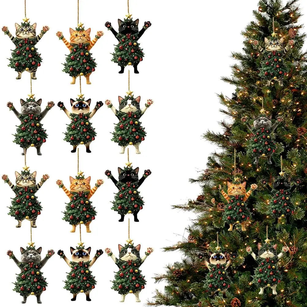 Christmas Cat Ornament, Holiday Home & Car Hanging Decor