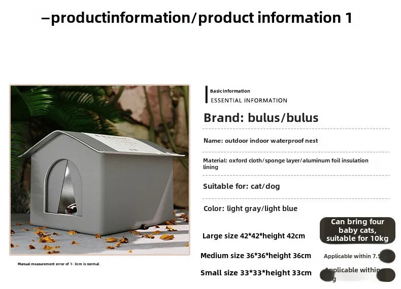 Waterproof Outdoor Pet House for Cats & Small Dogs, Warm Foldable Shelter