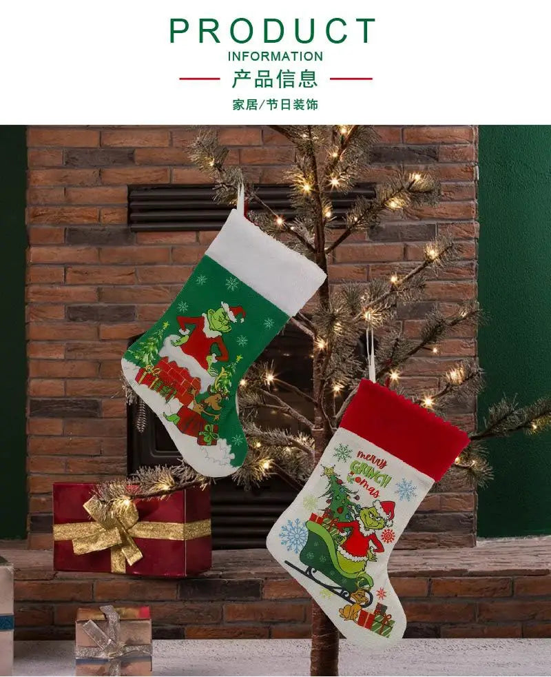 Grinch Christmas Stocking Hanging Ornament, Holiday Gift Bag Decor