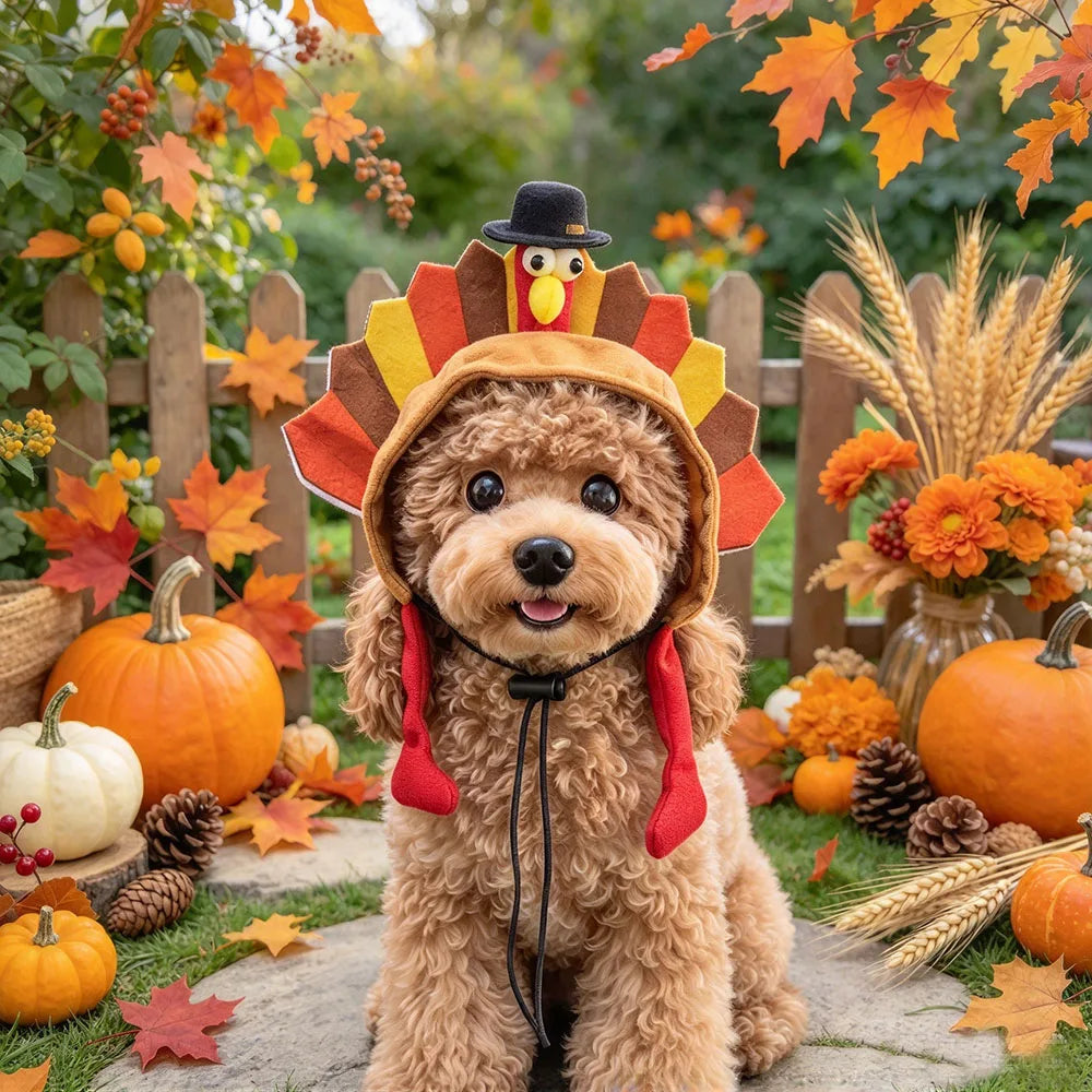 Thanksgiving Turkey Pet Hat, Adjustable Costume for Dogs & Cats