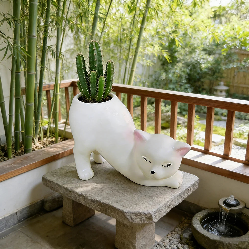 Cute Cat Tail Flower Pot, Resin Succulent Planter for Cat Lovers
