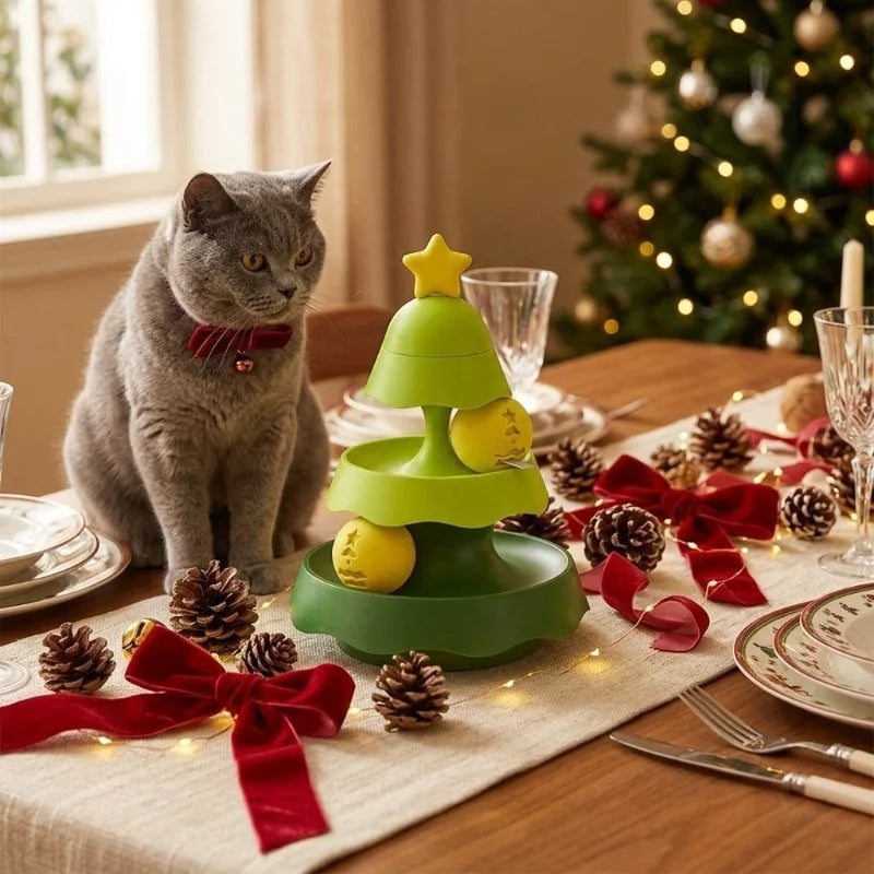 Christmas Tree Cat Toy with Light-Up Ball & Bell