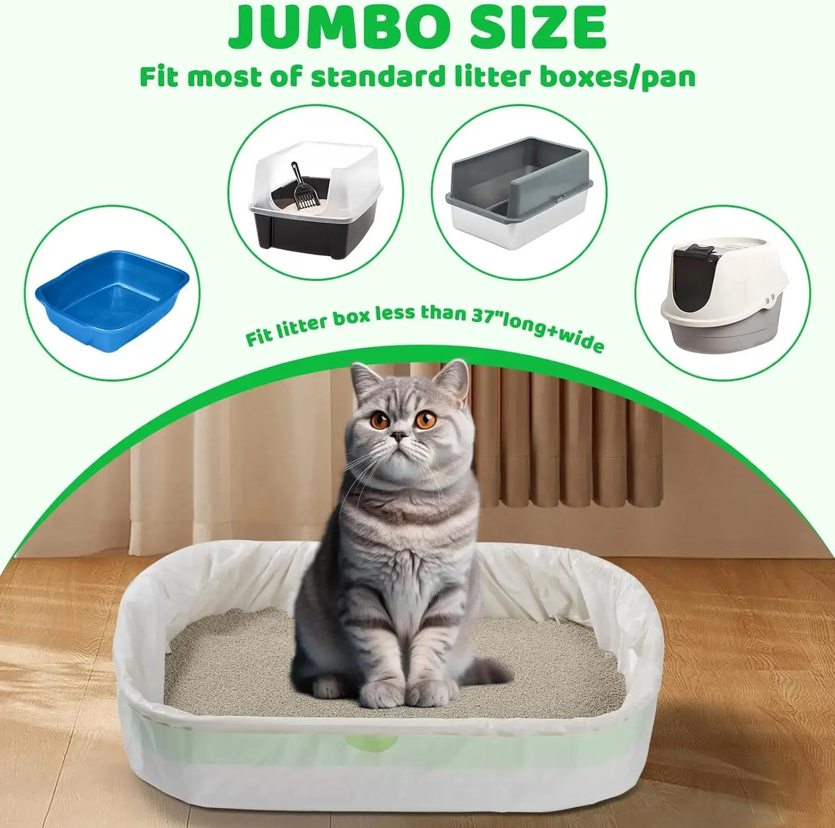 Extra-Thick Jumbo Cat Litter Pan Liners with Drawstring