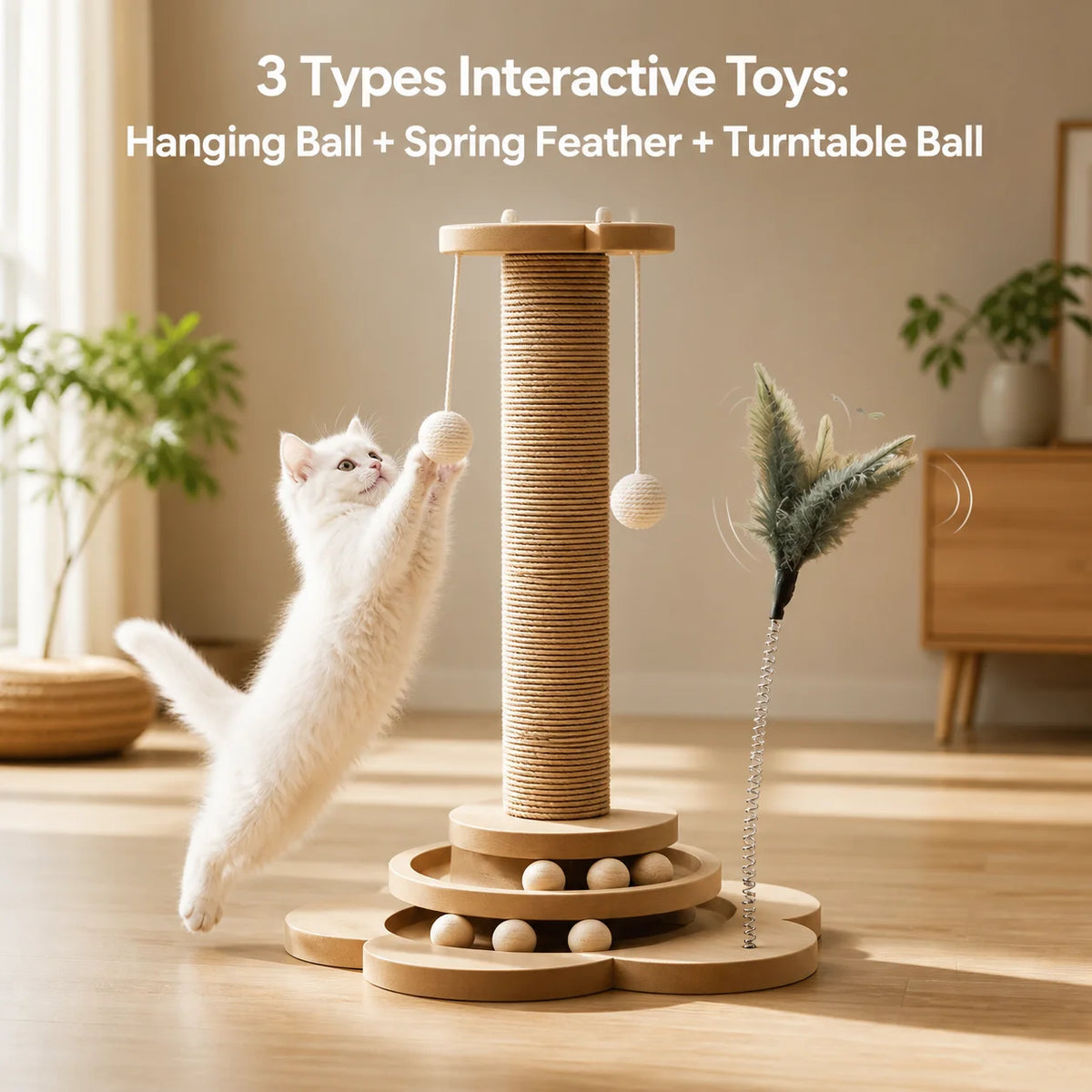 Sisal Cat Scratching Post with Climbing Frame & Play Toy