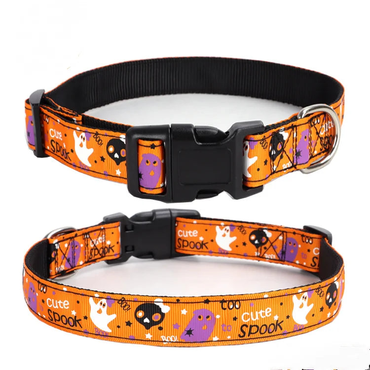 Halloween Pumpkin Bat Ghost Print Nylon Collar for Dogs and Cats