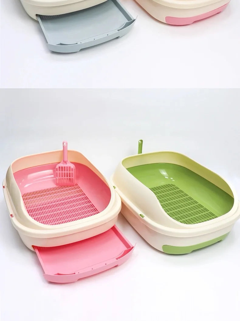 Half-Enclosed Double-Layer Grid Cat Litter Box, Splash-Proof Drawer
