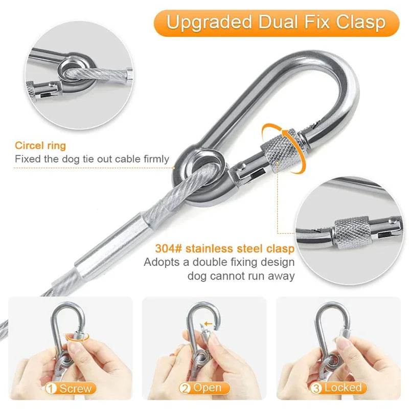 Double-Headed Dog Tie Out Cable, Rust-Proof Steel Wire Leash